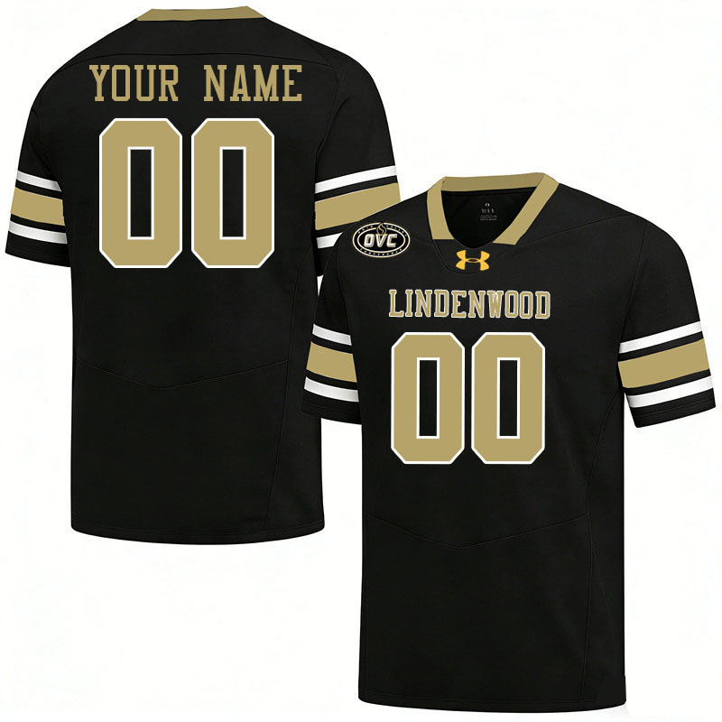 Custom Lindenwood Lions Name And Number Football Jerseys-Black